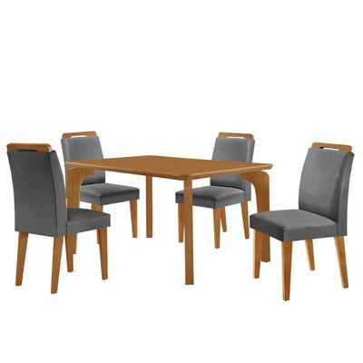 Mesa Liz 120 Mdf Com 4 Cadeiras Athenas Linho Grafite/naturalle/naturalle