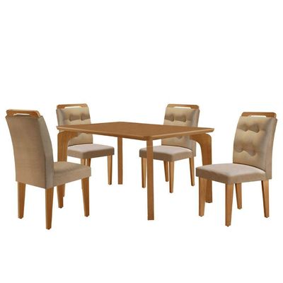 Mesa Liz 120 Mdf Canto Copo E Com 4 Cadeiras Carol Turim 07/naturalle/naturalle