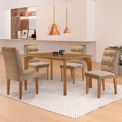 Mesa Liz 120 Mdf Canto Copo E Com 4 Cadeiras Carol Turim 07/naturalle/naturalle