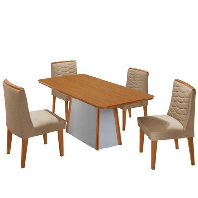 Mesa De Jantar Diane 120cm Tampo Mdf Lam 4 Cadeiras Eloise Moderna Turim 07 Naturale Off White
