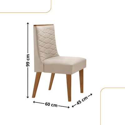 Mesa Liz 120cm Mdf Com 4 Cadeiras Safira Veludo Creme/naturalle/naturalle