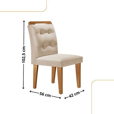 Mesa Liz 120 Mdf Com 4 Cadeiras Carol Veludo Creme/naturalle/naturalle