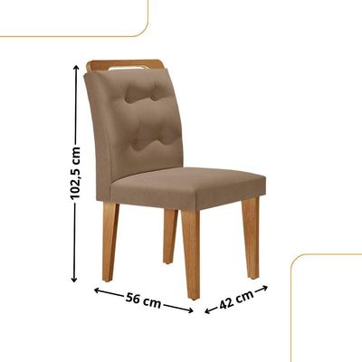 Mesa Liz 120 Mdf Canto Copo E Com 4 Cadeiras Carol Veludo Capuccino/naturalle/naturalle