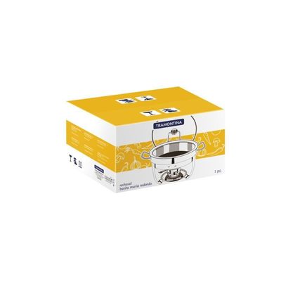 Rechaud Tramontina Redondo Em Aço Inox Banho Maria Com Suporte Para Tampa E Fogareiro 4,3 L