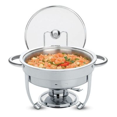 Rechaud Tramontina Redondo Em Aço Inox Banho Maria Com Suporte Para Tampa E Fogareiro 4,3 L