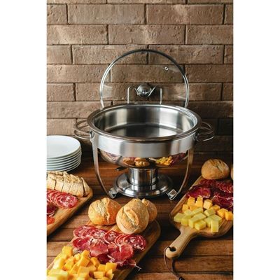 Rechaud Tramontina Redondo Em Aço Inox Banho Maria Com Suporte Para Tampa E Fogareiro 4,3 L