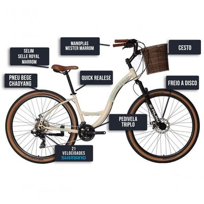 Bicicicleta Colli Munique Aluminio Aro 29 Disco-shimano 21v Tamanho Do Quadro 17 Bege Retrô