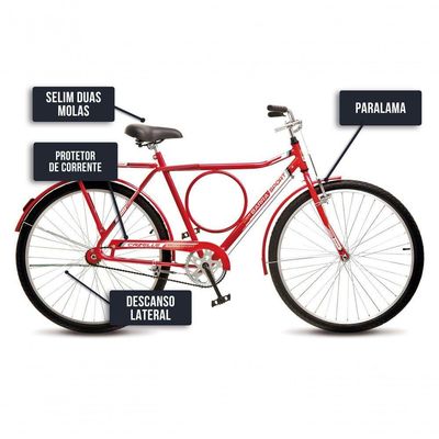 Bicicleta Colli Barra Sport Aro 26 Em Ferro Com Bagageiro E Capa Corrente Vermelho