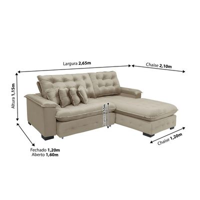 Sofá Berlin 2.65x2.10m Com Chaise Super Pillow Top - Bege
