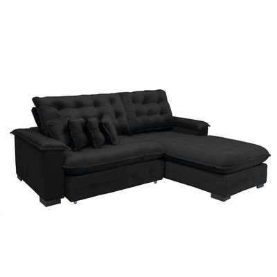Sofá Berlin 2.65x1.70m Com Chaise Super Pillow Top - Preto
