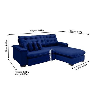 Sofá Berlin 2.65x2.10m Com Chaise Super Pillow Top - Azul