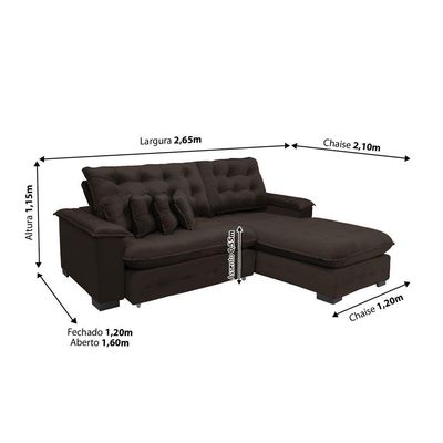 Sofá Berlin 2.65x2.10m Com Chaise Super Pillow Top - Marrom