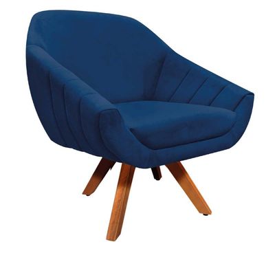Poltrona Giratória Giovana Suede Marinho Madeira D´rossi