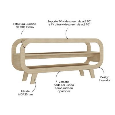 Rack Para Até 60 Polegadas 133,5cm Com Pés Retrô Multimóveis Cr45328