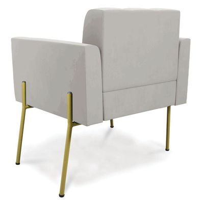 Poltrona Pé De Ferro Dourado Para Sala Elisa Veludo D03 - D'rossi Cor Cinza