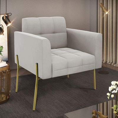 Poltrona Pé De Ferro Dourado Para Sala Elisa Veludo D03 - D'rossi Cor Cinza
