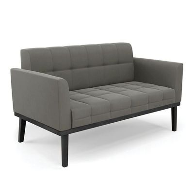 Sofá Namoradeira E 2 Poltronas Base De Madeira Preto Elisa Suede D03 - D'rossi Cor Grafite
