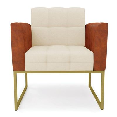 Poltrona Base Industrial Dourado Elisa Nozes-linho Bege A19 D03 - D'rossi