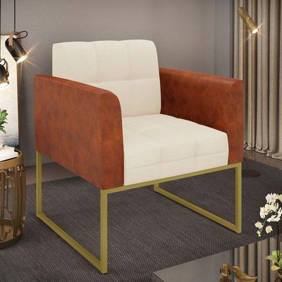 Poltrona Base Industrial Dourado Elisa Nozes-linho Bege A19 D03 - D'rossi