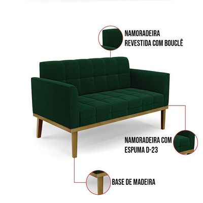 Namoradeira E Poltrona Base Madeira Fixa Cast Elisa Bouclê Verde D03 - D'rossi