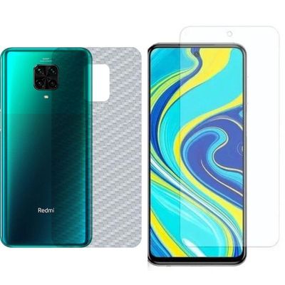 Película Hidrogel + Adesivo Fibra De Carbono Para Xiaomi Redmi Note 9s - Transparente