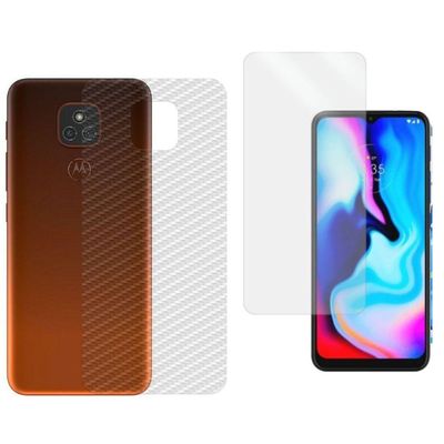 Película Hidrogel + Adesivo Fibra De Carbono Para Motorola Moto E7 Plus - Transparente