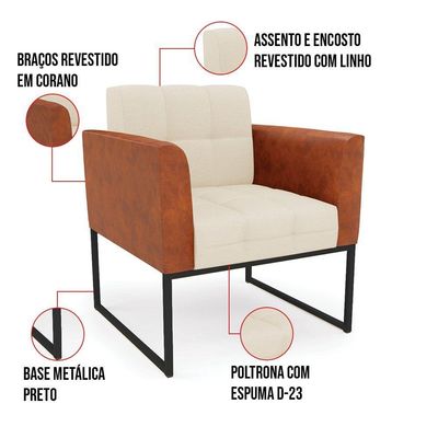 Poltrona Base Industrial Preto Elisa Nozes-linho Bege A19 D03 - D'rossi
