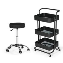Kit Estética Com Banco Mocho E Carrinho Multiuso - Preto