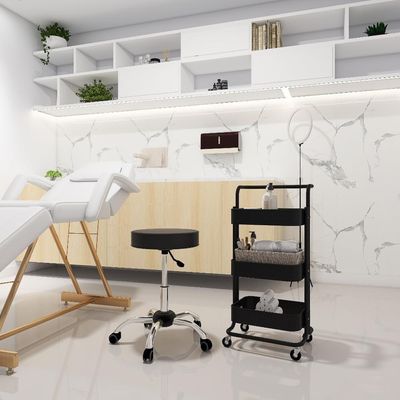Kit Estética Com Banco Mocho E Carrinho Multiuso - Preto
