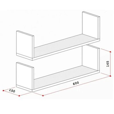 Kit 2 Prateleiras Em U 60x15 Cm Organizador Escritório Com Suporte Invisível Branco