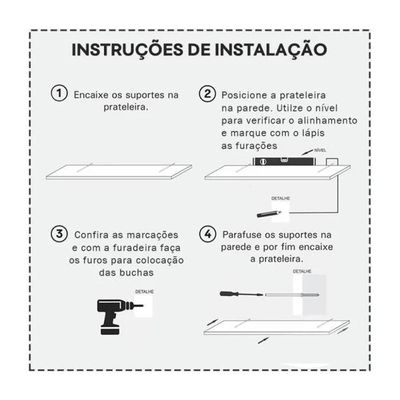 Kit 2 Prateleiras Em U 60x15 Cm Organizador Escritório Com Suporte Invisível Branco