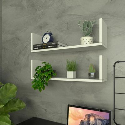 Kit 2 Prateleiras Em U 60x15 Cm Organizador Escritório Com Suporte Invisível Branco