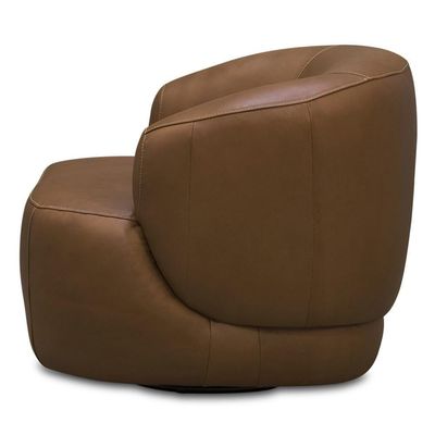Poltrona Decorativa Giratória Orgânica Para Sala Living Begur L06 Couro Marrom Claro - Lyam Decor