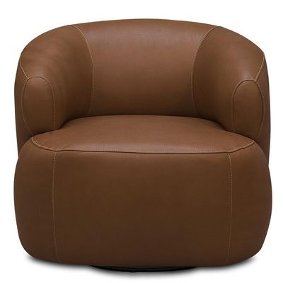 Poltrona Decorativa Giratória Orgânica Para Sala Living Begur L06 Couro Marrom Claro - Lyam Decor