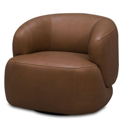 Poltrona Decorativa Giratória Orgânica Para Sala Living Begur L06 Couro Marrom Claro - Lyam Decor