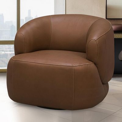 Poltrona Decorativa Giratória Orgânica Para Sala Living Begur L06 Couro Marrom Claro - Lyam Decor