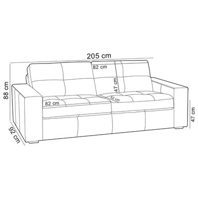 Sofá 3 Lugares Para Sala De Estar Living 205cm Vienne L06 Couro Preto - Lyam Decor