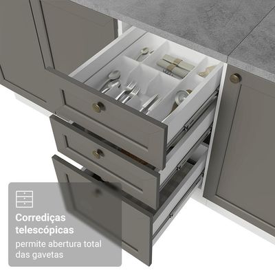 Armário De Cozinha Completa 310 Cm Vik Madesa 01 Branco/cinza