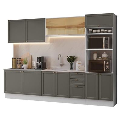 Armário De Cozinha Completa 310 Cm Vik Madesa 01 Branco/cinza