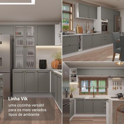 Armário De Cozinha Completa 310 Cm Vik Madesa 01 Branco/cinza