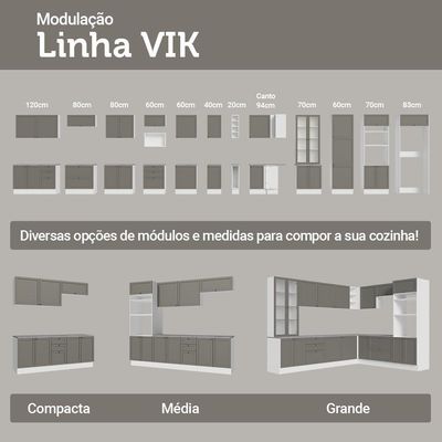 Armário De Cozinha Completa 310 Cm Vik Madesa 01 Branco/cinza