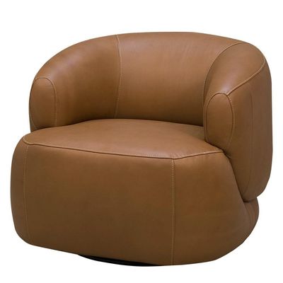 Poltrona Decorativa Giratória Orgânica Para Sala Living Begur L06 Couro Caramelo - Lyam Decor