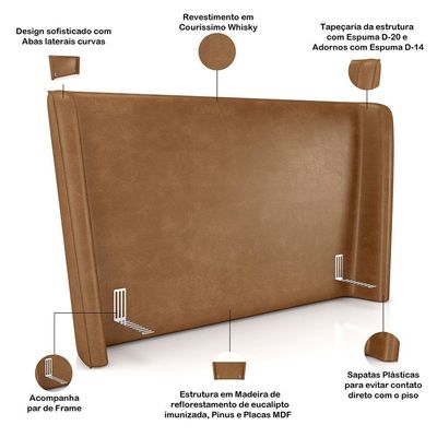 Cabeceira King Nilo 195cm Com Cama Pés Madeira Suném P05 Couríssimo Whisky - Lyam Decor