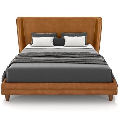 Cabeceira King Nilo 195cm Com Cama Pés Madeira Suném P05 Couríssimo Whisky - Lyam Decor