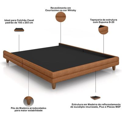 Cabeceira King Nilo 195cm Com Cama Pés Madeira Suném P05 Couríssimo Whisky - Lyam Decor