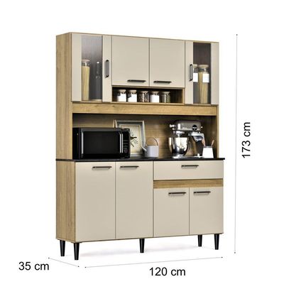 Armário De Cozinha Completa Coral Com 8 Portas E 1 Gaveta Compacto Freijó Off