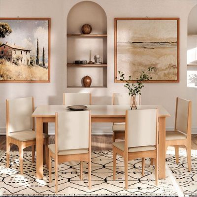 Conjunto Mesa De Jantar Moderno Sara Com 6 Cadeiras Estofadas Mel Off