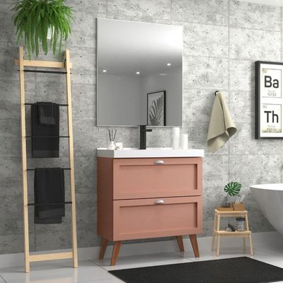 Gabinete Para Banheiro Com Cuba E Espelho Redondo 80cm Retro Mdf Branco Milano - On Móveis