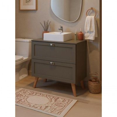 Gabinete Para Banheiro Com Tampo Cuba E Espelho 80cm Retro Mdf Verde Milano - On Móveis