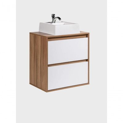 Gabinete Para Banheiro Com Cuba E Espelheira Com Led 60cm Mdf Freijo Com Branco Dubai - On Móveis